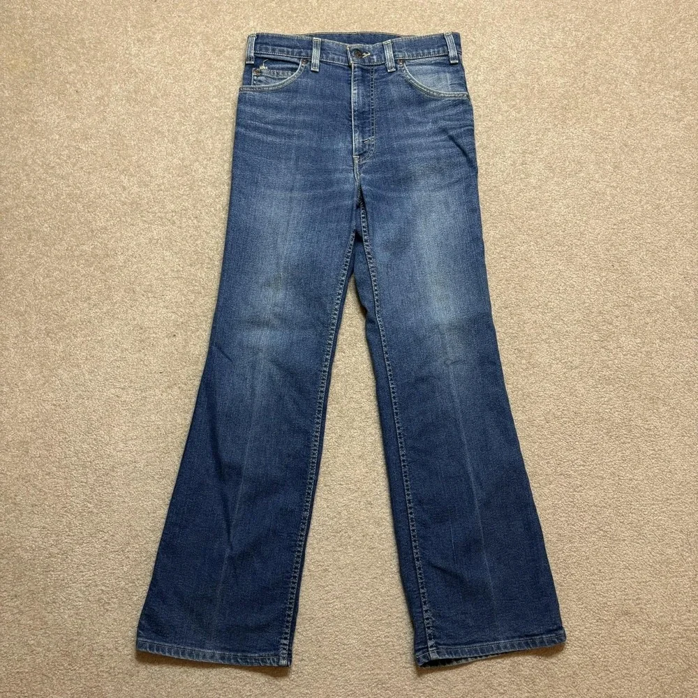 Vtg 70s Levis Movin On Jeans 29x30 Blue Flare Bootcut Cowboy Denim Talon Zip USA